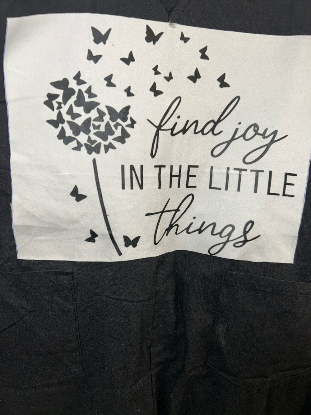 Upcycled Black Graphic Jumpsuit - "Find Joy in the Little Things" - Picture 2 of 4
